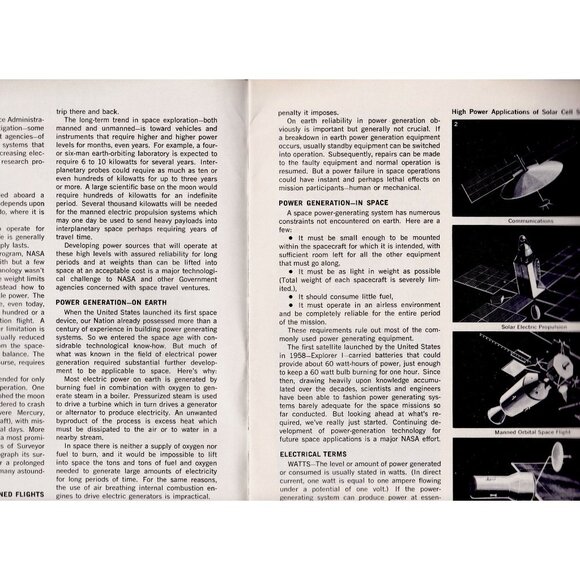 NASA Facts NF-38 Electric Power in Space 1967 Tech Manual 20pgs Vintage NASA - Picture 2 of 10